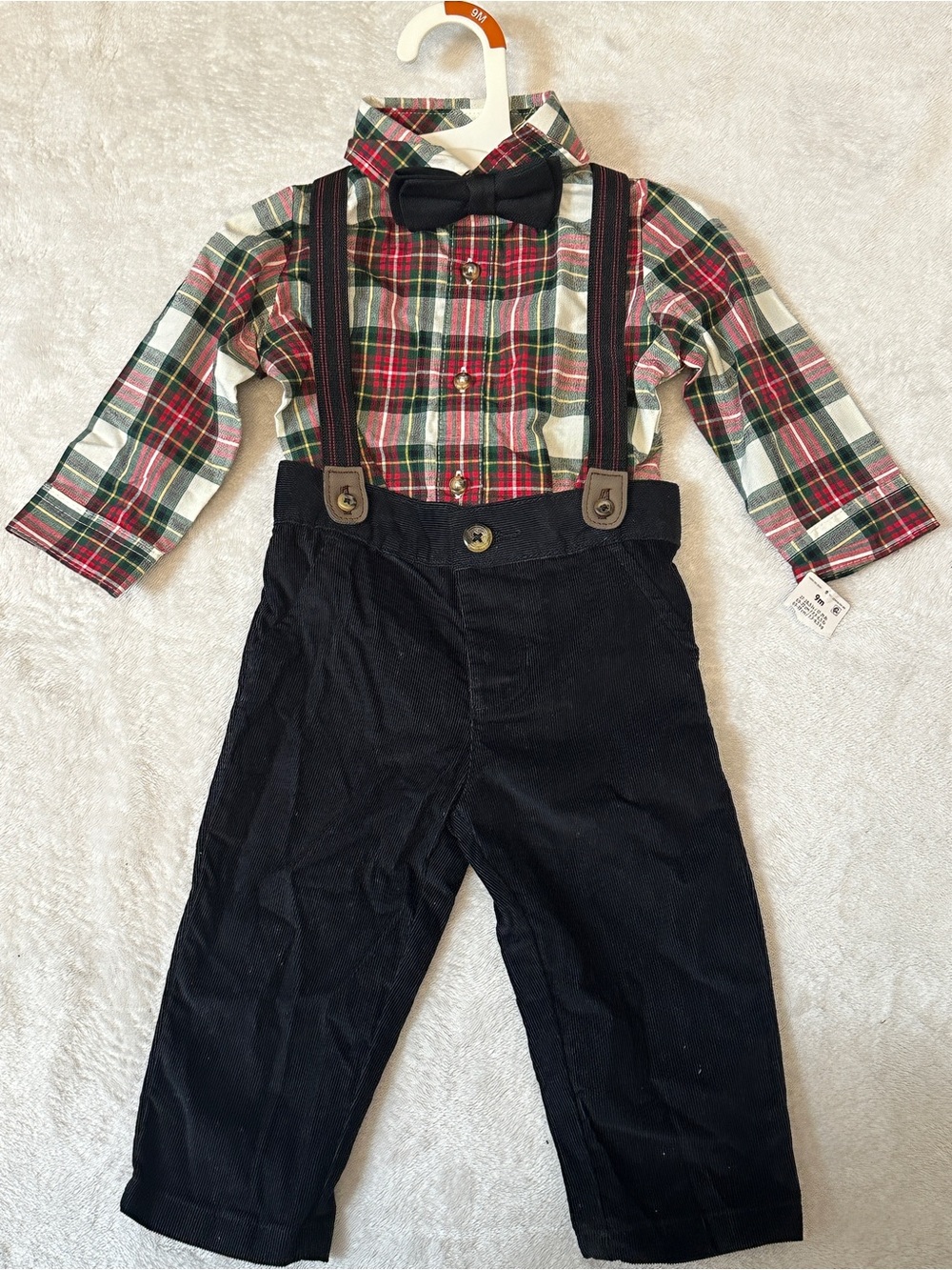 Carter's Red, Green & White Plaid Shirt with Black Pants and Bow Tie
